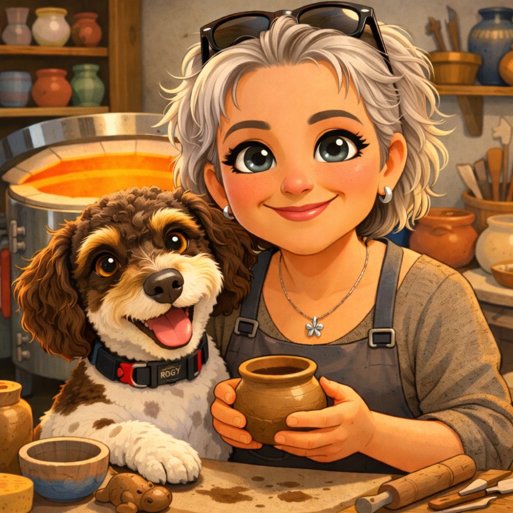 Claire and Potato in the studio